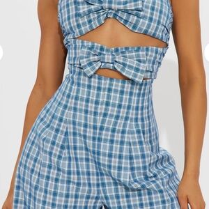 Wrapped And Ready Plaid Jumpsuit - Blue/combo